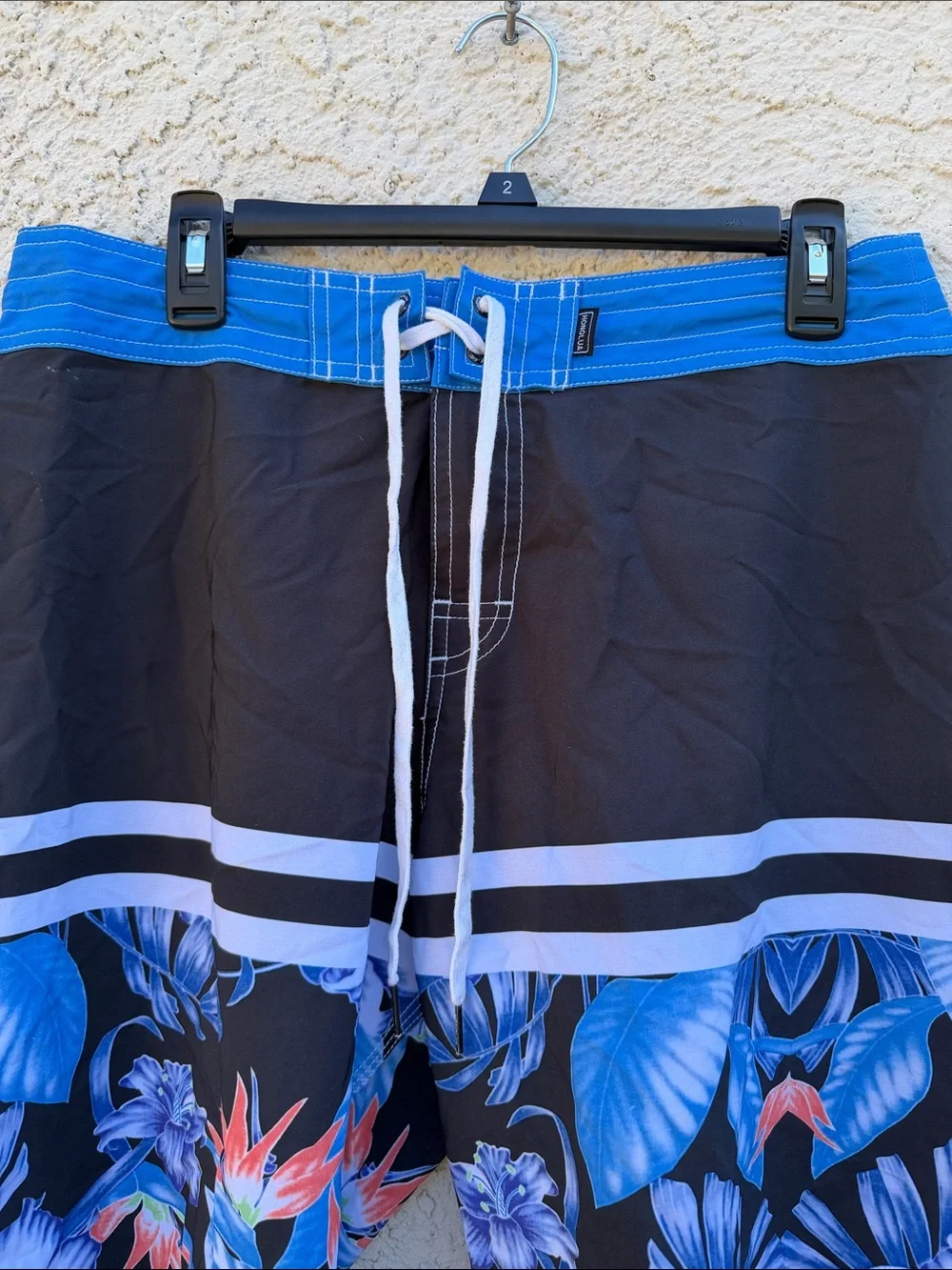 HONOLUA HAWAII Men's Black with Blue Orange Floral Design Boardshorts Size 32